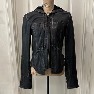 Ever Black Moto Leather Hooded Women's Jacket (Lambskin)